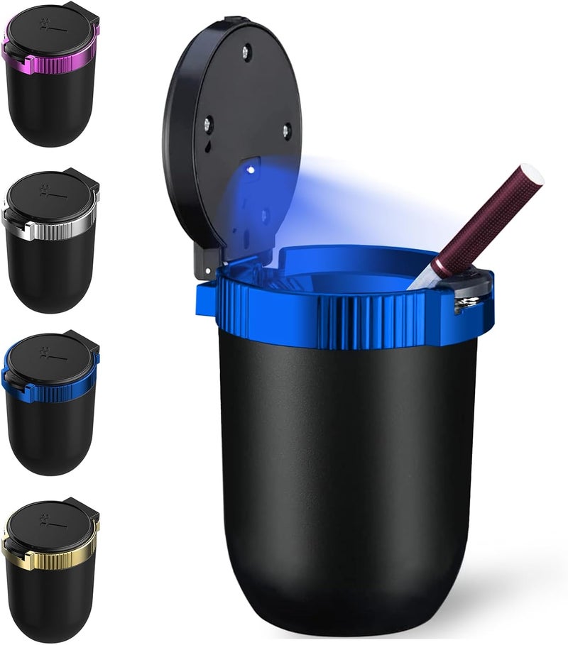 Windshoon Smokeless Car Ashtray with Lid - Stainless Steel Inner Container Windproof Ashtray, Portable LED Blue Light Auto Accessories for Travel, Detachable Mini Trash Can (Blue 1-Pack) - Image 1